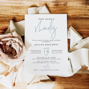 Invitation Baby shower minimaliste bleu minuscule humain Shin