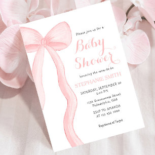 Invitation Baby shower minimaliste Coquette Rose Bow Girl
