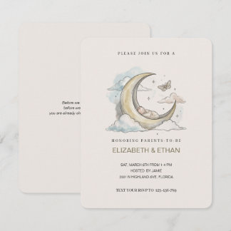 Invitation Baby Shower Minimaliste Croissant de Lune en Or et