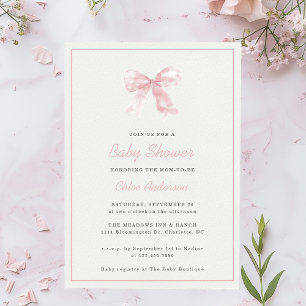 Invitation Baby shower minimaliste de fille rose Bow moderne