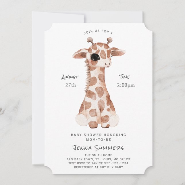 Invitation Baby shower minimaliste de girafe (Devant)