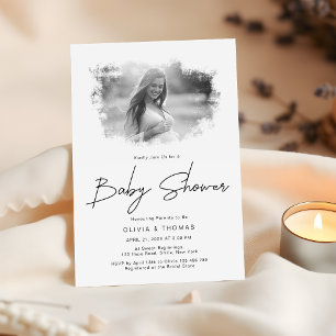 Invitation Baby shower minimaliste de script photo noir et bl