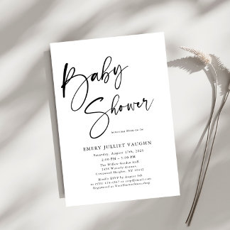 Invitation Baby shower minimaliste moderne noir et blanc