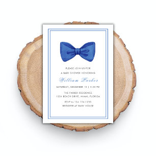Invitation Baby shower minimaliste simple bleu Bow Bow