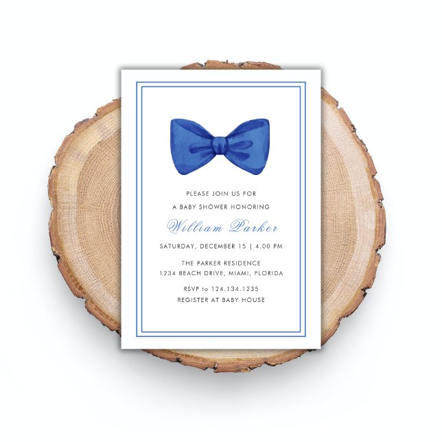 Invitation Baby shower minimaliste simple bleu Bow Bow (Blue Simple Minimalist Bow Boy Baby Shower Invitation)