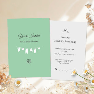 Invitation Baby Shower Minimaliste Vert Menthe