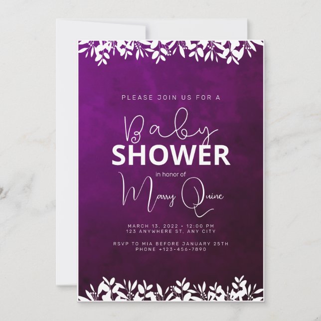 Invitation Baby shower minimaliste violet (Devant)