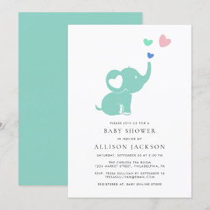 Invitation baby shower Mint Green Elephant Genre Neutre