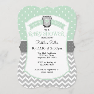 Invitation Baby shower Mint Grey Polka Dot Chevron