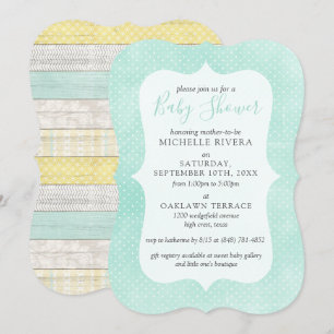 Invitation Baby shower Mint Jaune Rustique Bois Neutre Genre