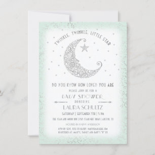Invitation Baby shower Mint Silver Twinkle Little Star