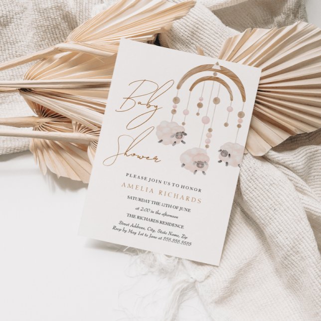Invitation Baby shower mobile Boho Blush Pink Sheep (Créateur téléchargé)