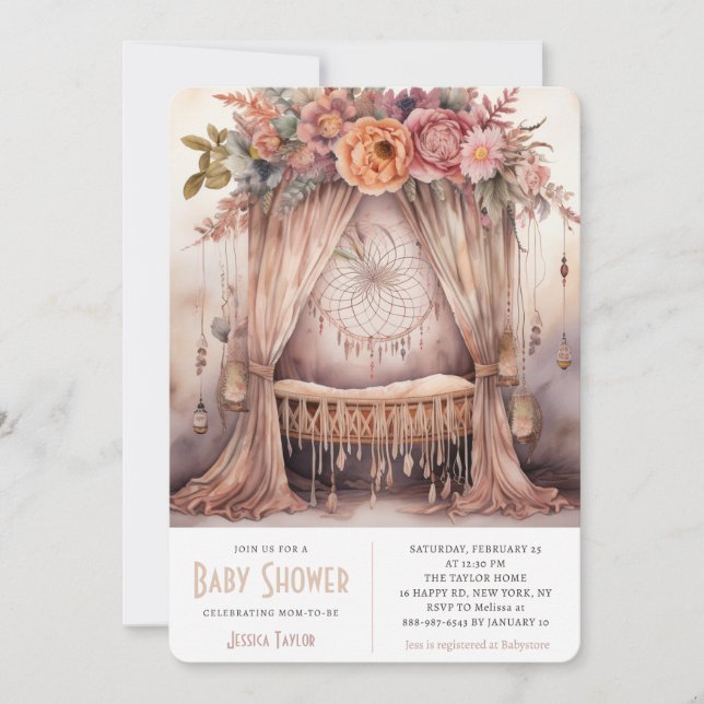 Invitation Baby shower mobile Boho Crib Dreamcatcher (Devant)