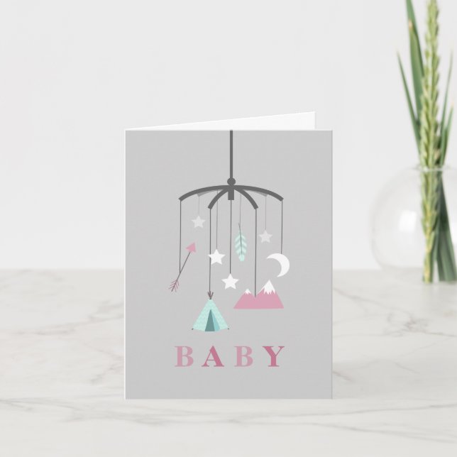 Invitation Baby shower mobile de Bohême - rose (Devant)