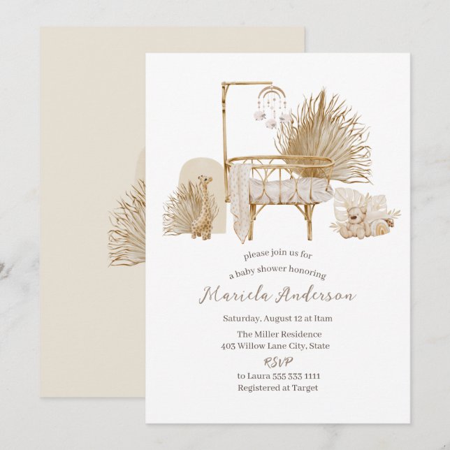 Invitation Baby shower mobile Neutre Genre Boho Inv (Devant / Derrière)