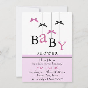 Invitation Baby shower mobile Pink & Black Bow
