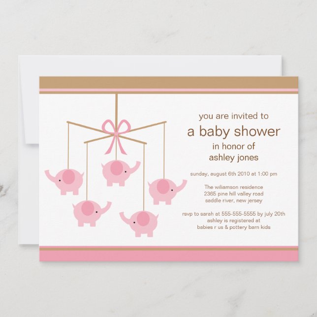 Invitation Baby shower mobile Pink Elephant (Devant)