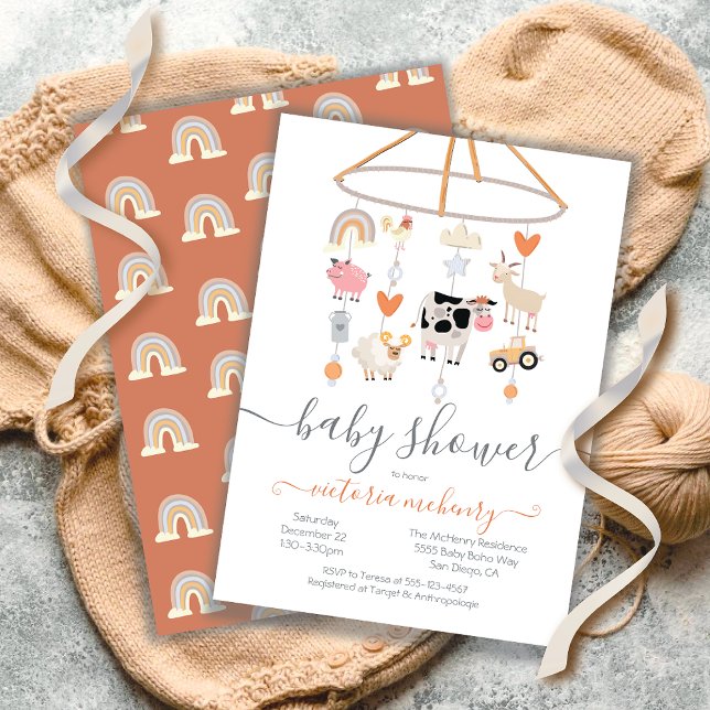 Invitation Baby shower mobile pour animaux de ferme (Créateur téléchargé)