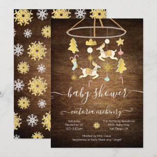 Invitation Baby shower mobile Rustic Gold Christmas