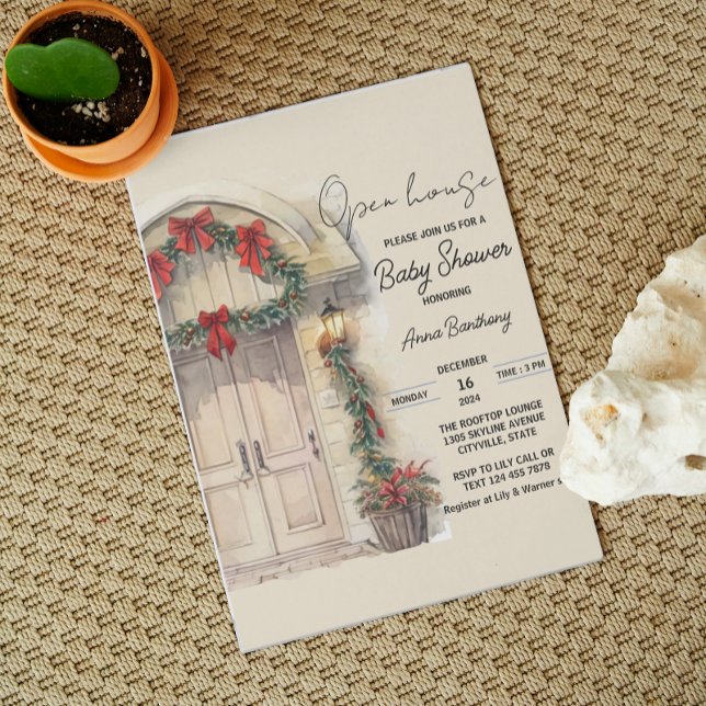 Invitation baby shower modèle modifiable à la maison de noël (Créateur téléchargé)