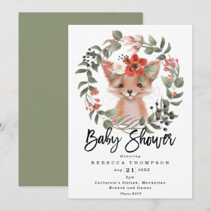 Invitation baby shower moderne à fleurs de renard moelleux
