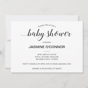 Invitation Baby shower moderne à script noir