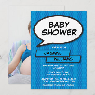 Invitation Baby shower moderne amusant photo bébé bleu