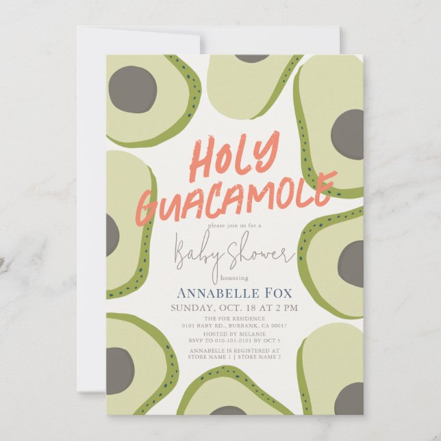 Invitation Baby shower moderne Avocado de Saint-Guacamole (Devant)