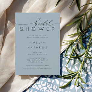 Invitation Baby Shower Moderne Bleu Poussiéreux