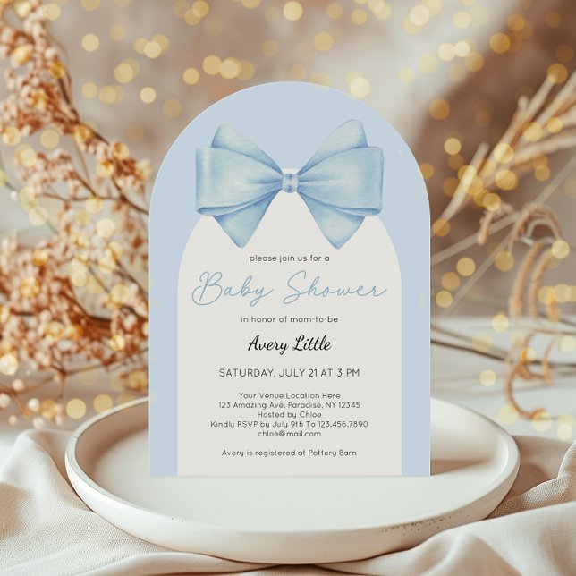 Invitation Baby shower moderne Blue Bow Boy (Créateur téléchargé)