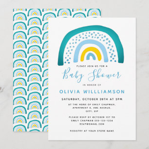 Invitation Baby shower moderne Blue Green Rainbow Baby Boy In