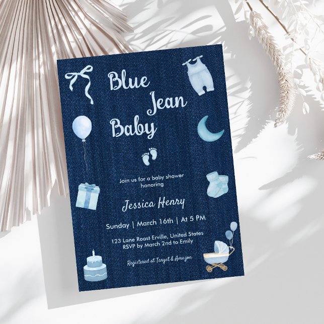 Invitation Baby shower moderne Blue Jean Baby Denim (Créateur téléchargé)