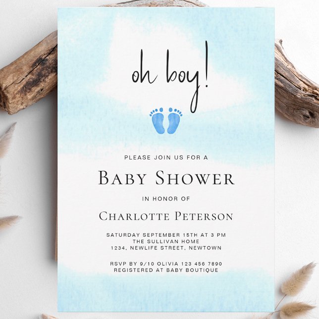 Invitation Baby shower moderne Blue Oh Boy (Créateur téléchargé)