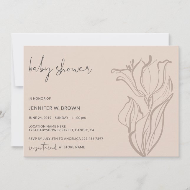 Invitation Baby shower Moderne Blush Pink Soft Pastel Floral (Devant)