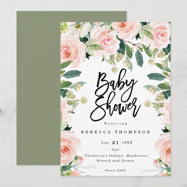 Invitation baby shower moderne boho clair et verdoyant (Devant / Derrière)