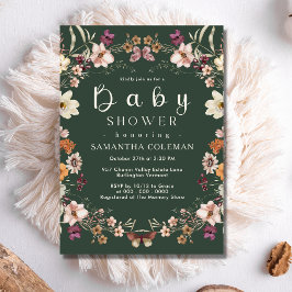 Invitation Baby shower moderne Boho Fleur sauvage vert foncé