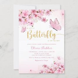 Invitation Baby shower moderne Boho rose floral papillon fill