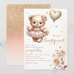 Invitation Baby shower moderne Boho Teddy Bear Balloon Girl