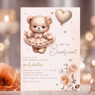 Invitation Baby shower moderne Boho Teddy Bear Balloon Girl