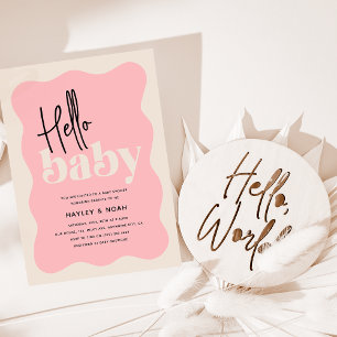Invitation Baby Shower Moderne Bonjour Bébé Fraise & Crème