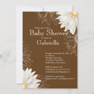 Invitation Baby shower moderne Brown et blanc Gerbera Daisy