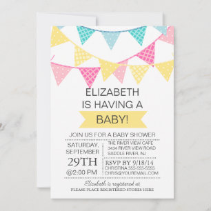Invitation Baby shower moderne Bunting Jaune Genre Neutre