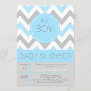 Invitation Baby shower moderne "C'est un garçon" bleu/gris Ch