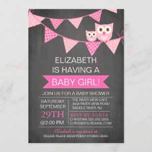 Invitation Baby shower moderne Chalkboard Bunl Owl GIRL