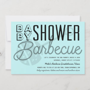 Invitation Baby shower moderne Couples Barbecue Bleu clair