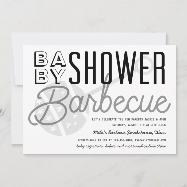 Invitation Baby shower moderne Couples Barbecue Noir & Blanc (Devant)