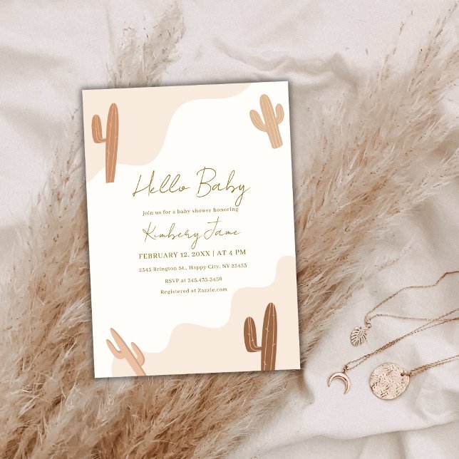 Invitation Baby shower moderne de Boho Cactus neutre par sexe (Gender Neutral Modern Boho Cactus Baby Shower Invitation)