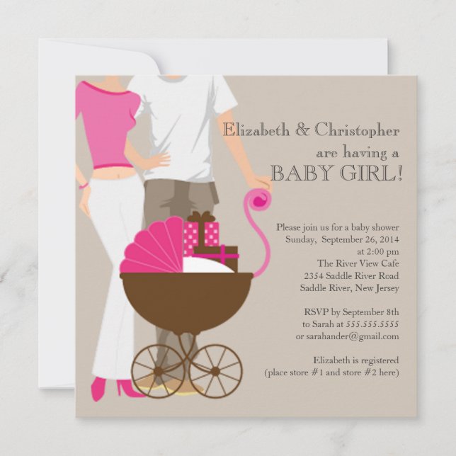 Invitation Baby shower moderne de couples de chariot de papa (Devant)