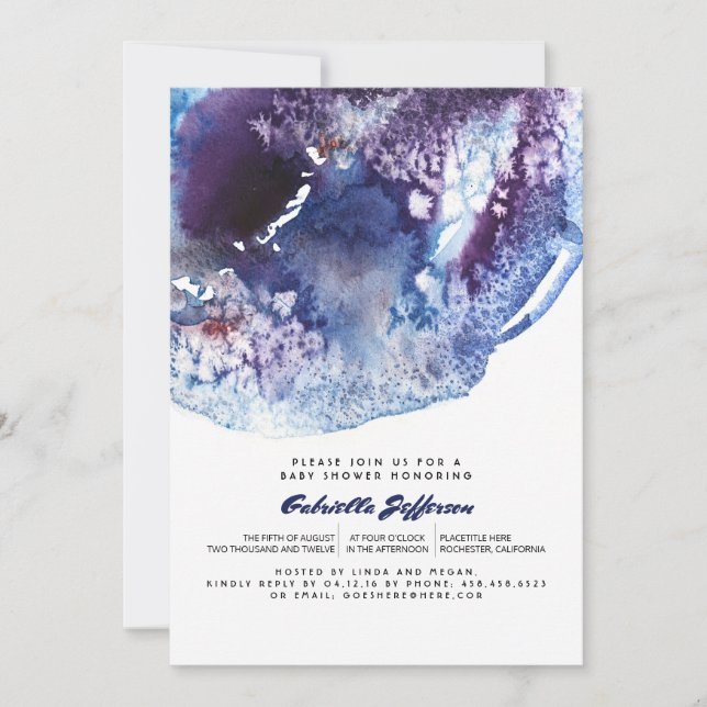 Invitation Baby shower moderne de cristaux d'aquarelle de (Devant)