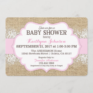 Invitation Baby shower moderne de fille de rose de dentelle
